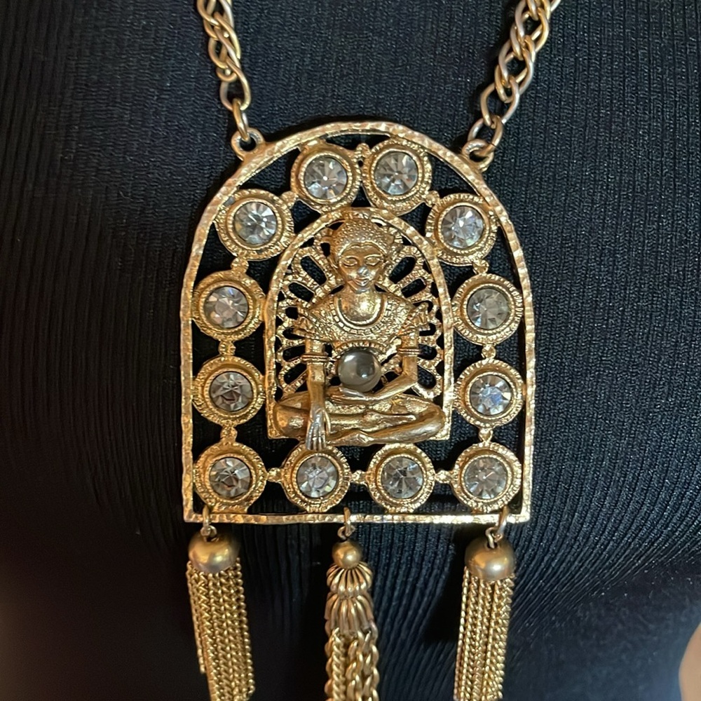 Vintage Vibe Female Buddha, Sorceress,
Fortune Teller With Crystal Ball Pendant